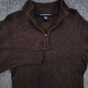ExOfficio Mens Medium 1/4 Zip Sweater Brown Long Sleeve Nylon Wool Soybean Blend